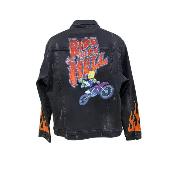 The Simpsons "Ride Like Hell" Black Denim Jacket L - Picture 2 of 12